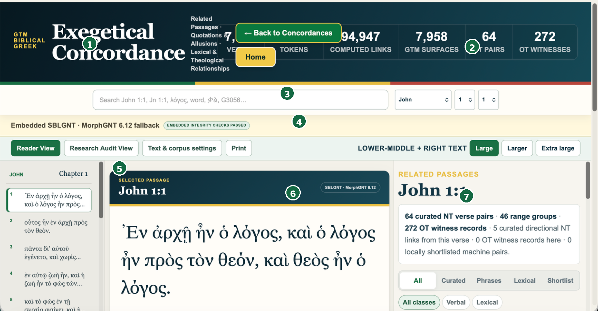 Exegetical Concordance top interface