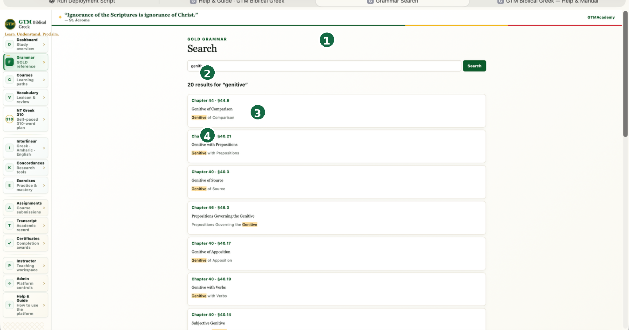 Grammar search for genitive